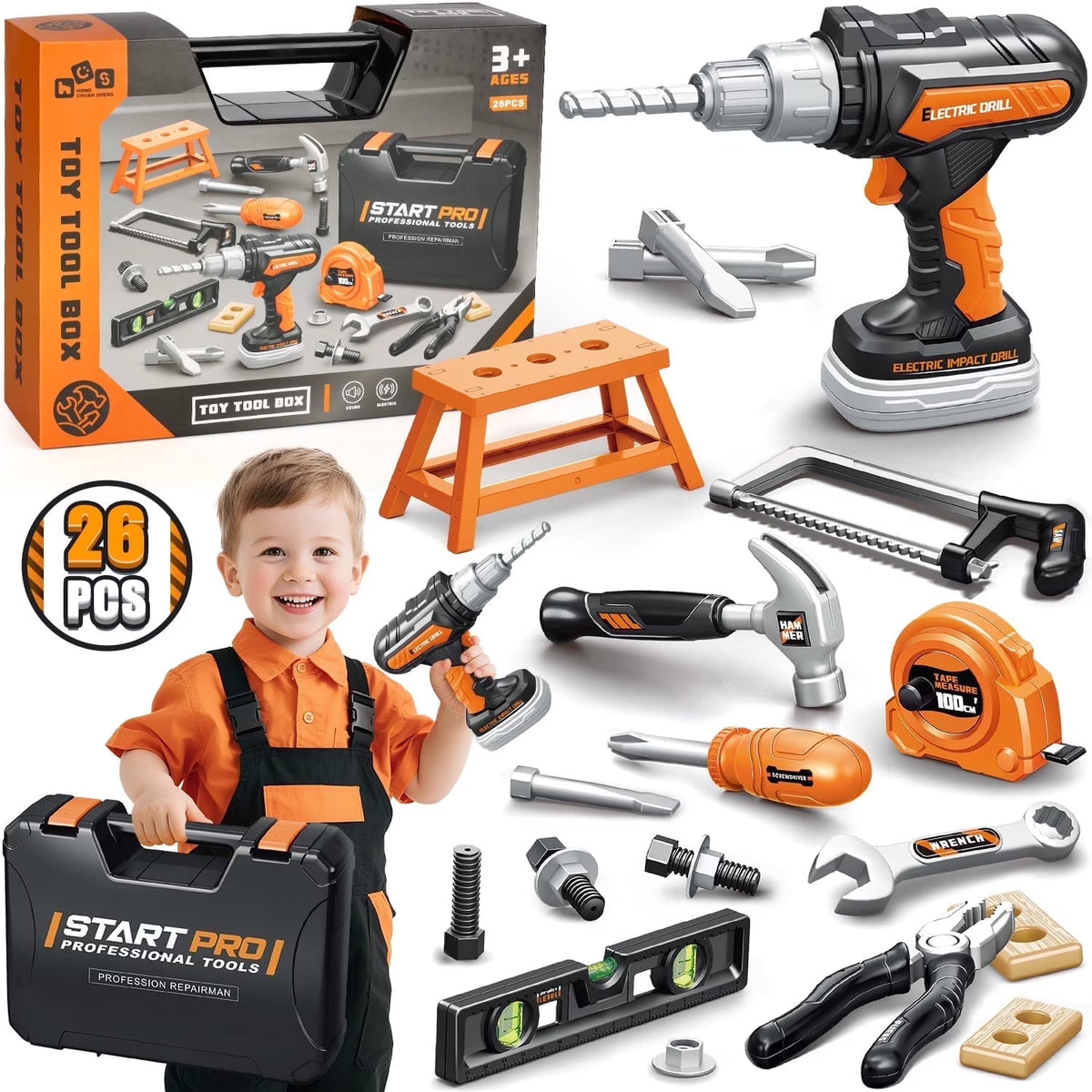 Kids Tool Set, 26PCS Tools Toys for Boys Kids 2 3 4 5 Years, Christmas Birthday Gift for Kids Boys 2 3 4 6.