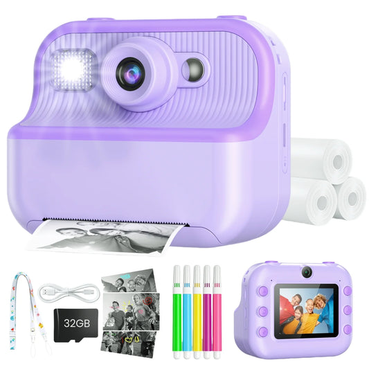Kids Camera Instant Print, 1080P Digital Video, Instant Print Photos Camera Toys for Kids Girls Ages 3 4 5 6 7 8+, Girl toy Gifts for Christmas Birthday.(Purple)