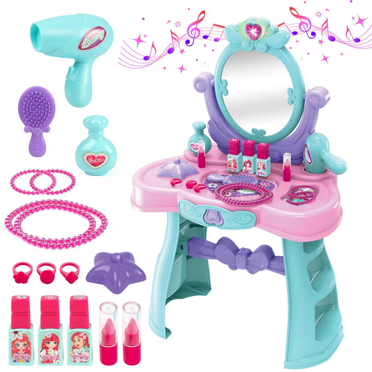 Kids Vanity Sets for Little Girls Ages 3-6 Years, Light and Music Princess Vanity Toy Set Gift for Girls with Mirror for Kids 3 4 5 6 Years Old