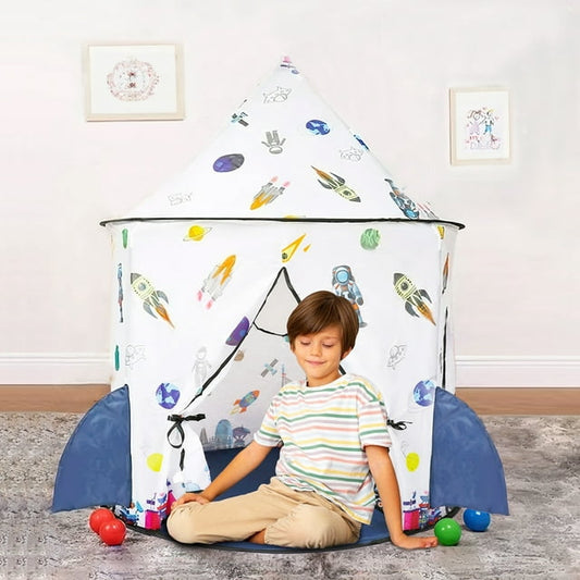 Kids Tent Rocket Ship Toy - Foldable Astronaut Space Themed Indoor & Outdoor Large Play Tent, Birthday Gift for Boys Girls Age 3-8