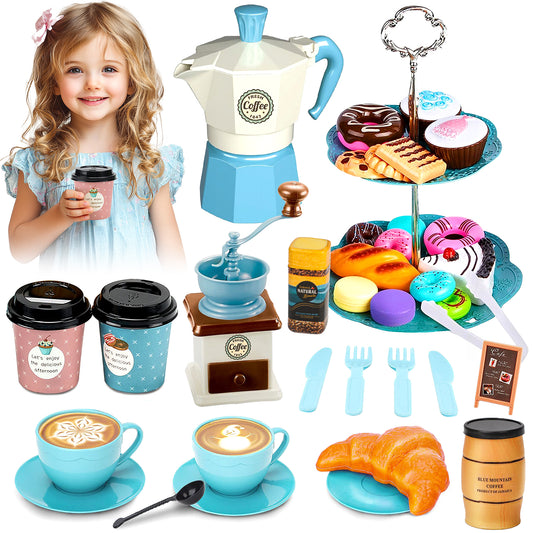 Tea Party Set for Girls - 38 PCS Princess Pretend Play Girls Toy with Coffee Maker for Kids Age 3-6 - Birthday Christmas Gift for Girls 3 4 5 6 7 8+