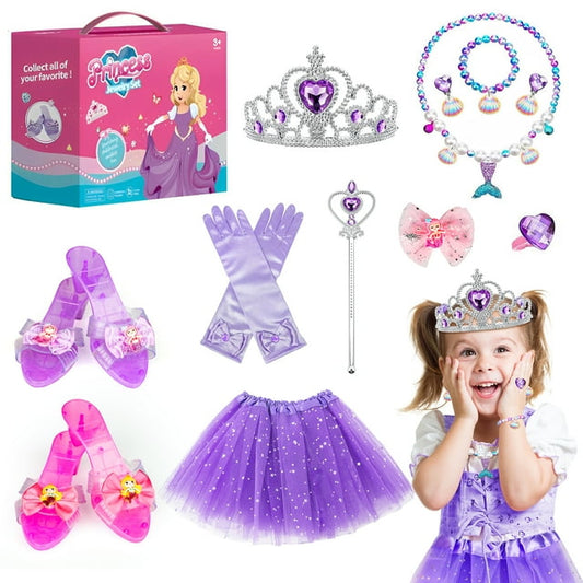 Mermaid Princess Toy, Dress Up Toy Set for Little Girls, Jewelry, Crown and Shoes, Princess Pretend Play Toy Gift For 2 3 4 5 6 Year Old Girls