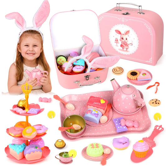 Princess Toys for Girl Ages 3 4 5 6 Years, Cute Pink Rabbit, Kitchen Tea Set Toys for Little Girl, Pretend Play Toys for 3-6 Years Toddler Girls Birthday Christmas Gift.