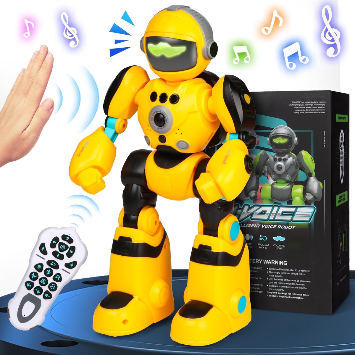 RC Robot Toys for Kids, Gesture Sensing Programmable Remote Control Smart Robot, Birthday Gift for Boys Girls Age 3 4 5 6 7 8+ Year Old(Yellow)
