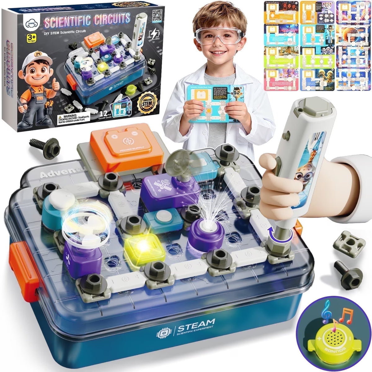 Science Kit for Kids, 58PCS Toys for Boy 8-11 Years, Physics Science Experiments Circuit Board Kit for Kids, STEM Educational Toys Gift for Kids 5 6 7 8 +.
