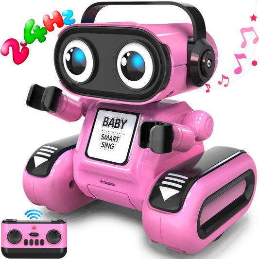Smart Robot Toys for Girls 4-10,with LED Eyes, Rechargeable Remote Control Emo Robots with Auto-Demo, Recording, Music, Christmas Birthday Gift for Girls Toys