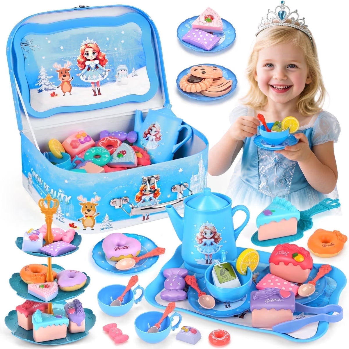 42PCS Tea Party Set for Little Girls, Pretend Play Princess Toys for Toddlers Girls Ages 3 4 5 6 Years, Birthday Gifts for Kids Girls 3-6 Years Old.