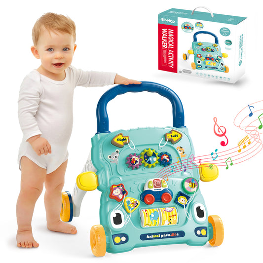 Baby Push Walker, Sit to Stand Learning Walker for Kids, Activity Center, Early Musical Walking Toys for Infant 6-12 Months, Walking Toys Gift for Toddler, Green