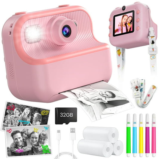 HopeRock Kids Camera Instant Print, Birthday Gifts for Girls Boys Age 3-12, 1080P HD Selfie Digital Camera with 32GB SD Card, Portable Camera Toy for 3 4 5 6 7 8+ Year Old Kids