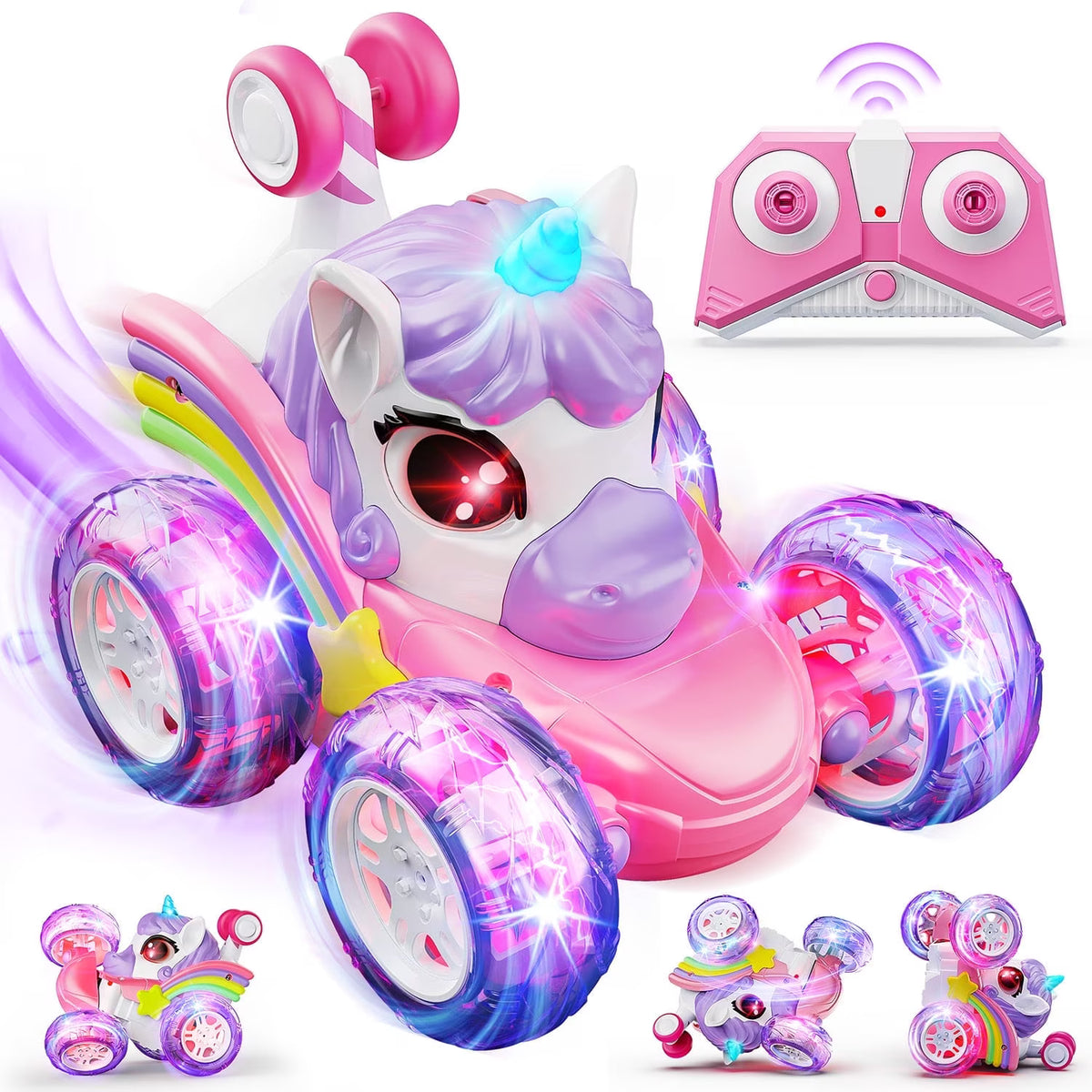 Unicorn Toys for Girls Ages 3-6 Years, Remote Control Stunt Car with LED Lights, 2.4GHz RC Car for 3-6 Year Old Girls, Christmas Birthday Gift for Toddlers 3-6.
