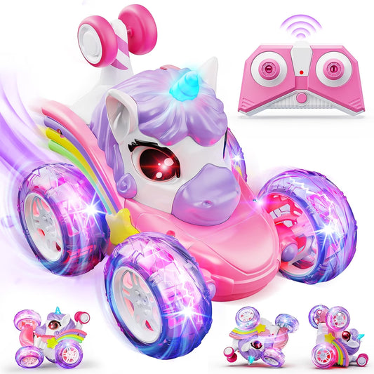 Unicorn Toys for Girls Ages 3-6 Years, Remote Control Stunt Car with LED Lights, 2.4GHz RC Car for 3-6 Year Old Girls, Christmas Birthday Gift for Toddlers 3-6.