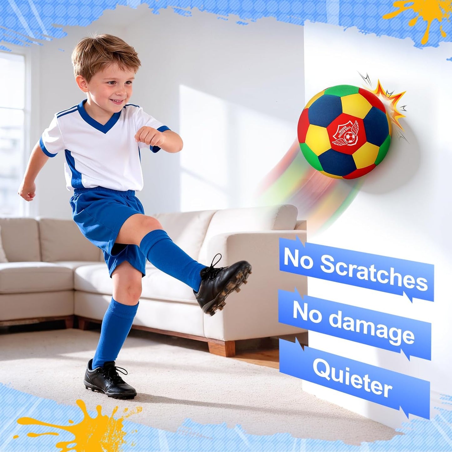 HopeRock Indoor Soccer Ball, Size 4 Soft Foam for Toddlers and Kids, Silient in House, for Youth Boys and Girls Aged 3-12 Years Old