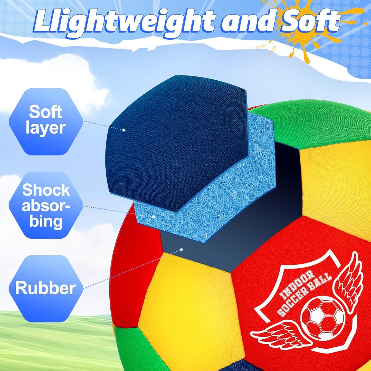 HopeRock Indoor Soccer Ball, Size 4 Soft Foam for Toddlers and Kids, Silient in House, for Youth Boys and Girls Aged 3-12 Years Old