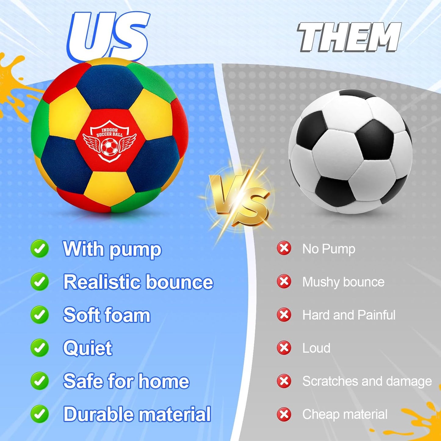 HopeRock Indoor Soccer Ball, Size 4 Soft Foam for Toddlers and Kids, Silient in House, for Youth Boys and Girls Aged 3-12 Years Old