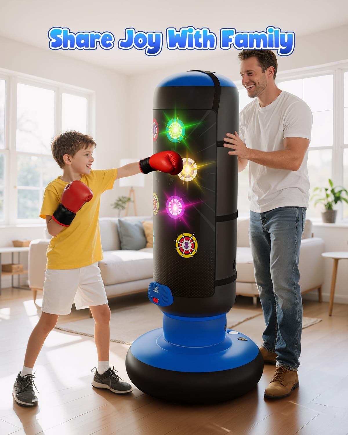 HopeRock Punching Bag for Kids, Boxing Set with Scoring, Light, Music, 4 Game Modes, Inflatable Boxing Bag with Gloves, Birthday Gifts Toys for 4-8-12 Years Old Boys