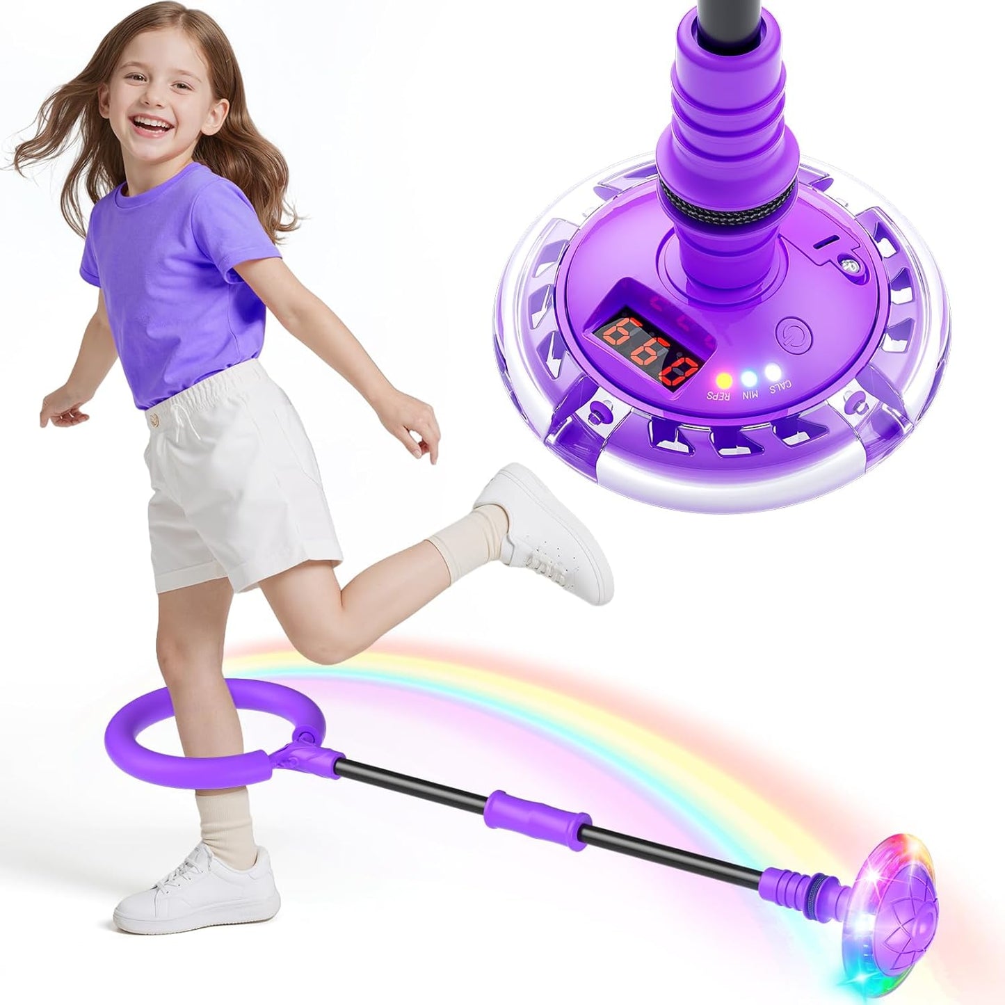 HopeRock Skip Ball Toy for Girls Ages 6-10,Girl Birthday Gifts,3 Fun Modes,Flashing Light-Up Wheel,LED Digital Counter,Replaceable Battery,Girl Birthday Gifts for Age 6-10,Fun Outdoor Girl Toys-Purple