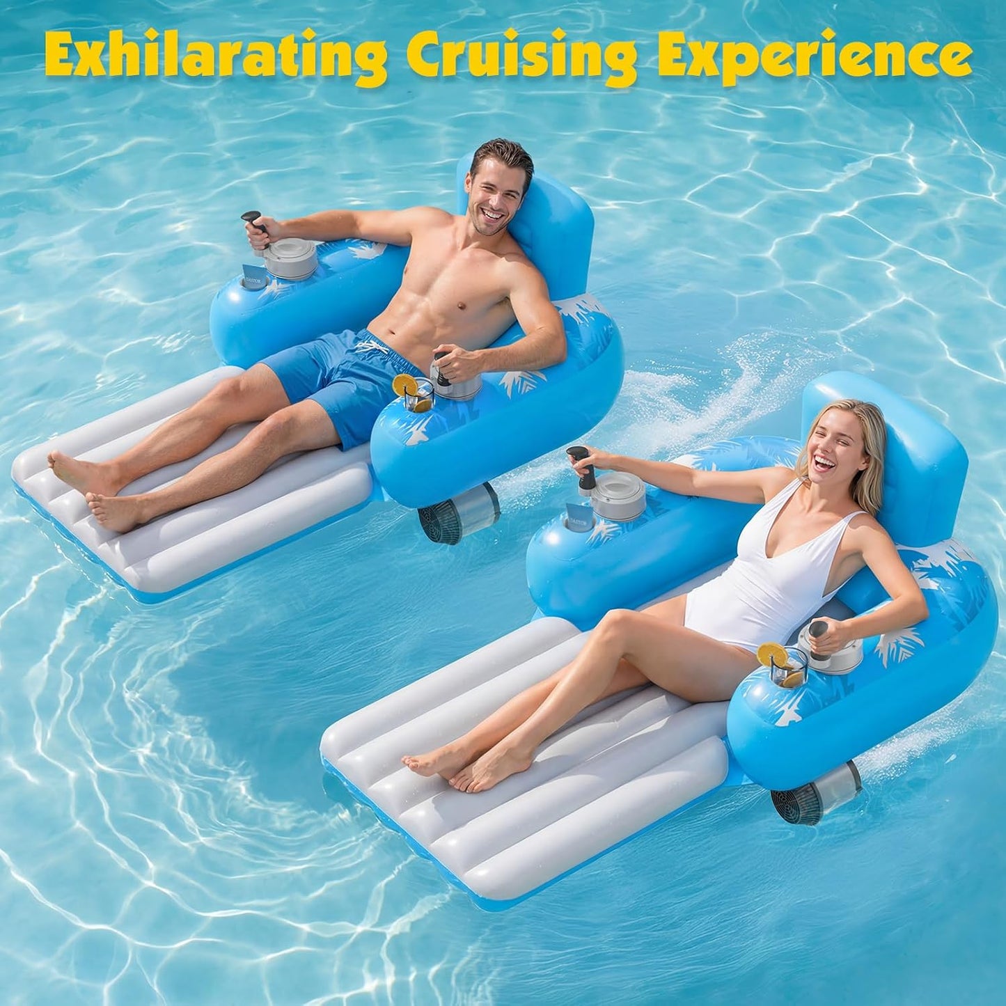 HopeRock Inflatable Motorized Pool Floats for Adults - Rechargeable Pool Lounger with Dual Motors & 2 Storage Compartments, Electric Water Lounger Float, Pool Raft Holds up to250lb, Pool Toys Adults