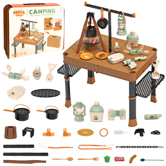Kids Camping Set, Pretend Play Camping Foldable Table Set for Toddlers Kids, Birthday Christmas Gift for Boys & Girls Age 3 4 5 6 7 8