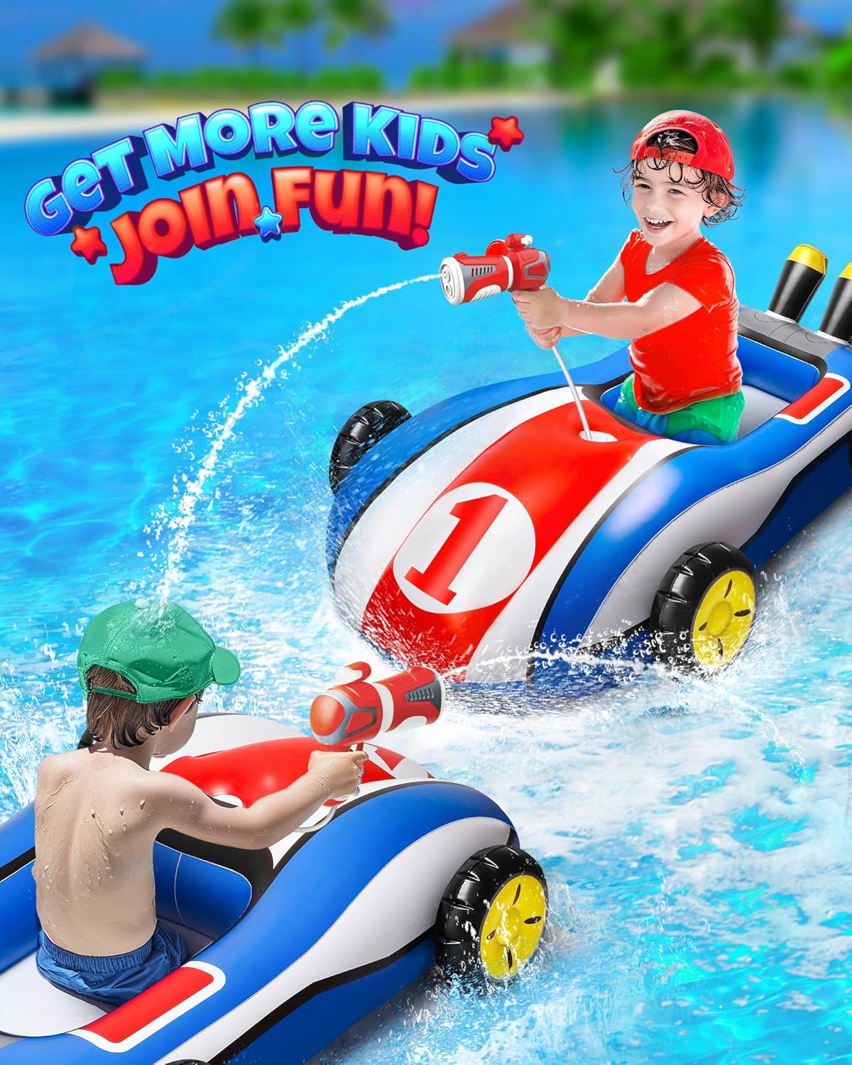 HopeRock Pool Floats Toys for Kids with Water Gun - Inflatable Ride-on Pool Toys for Kids Ages 3-8, Toddler Pool Float, Summer Outdoor Water Pool Games Toys for Boys and Girls