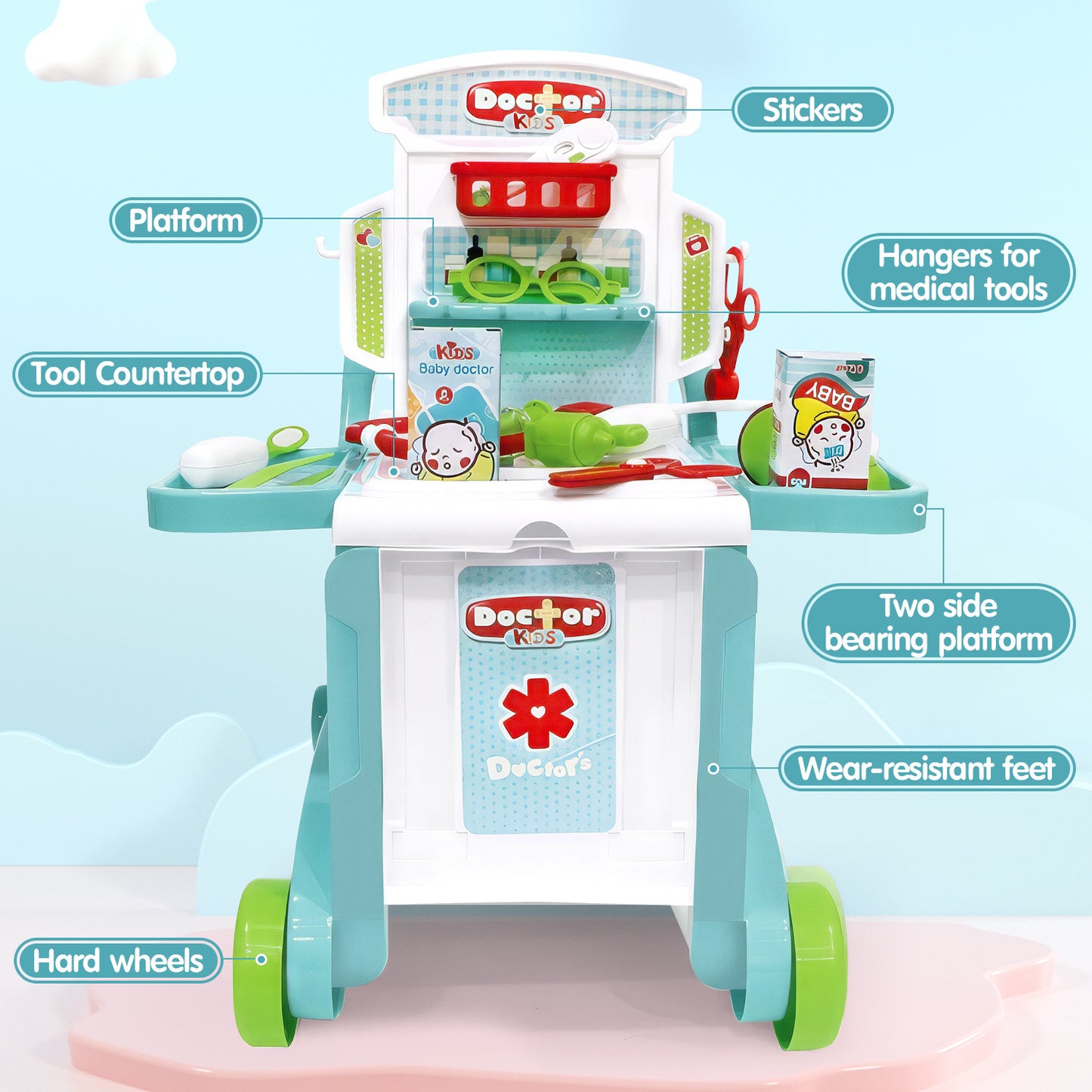 3-in-1 Kids Medical Cart, Doctor Kit for Toddlers Ages 2 3 4 5 6 Years, Pretend Play Dentist Play Kit for Toddlers Boy Girl, Birthday Christmas Gift