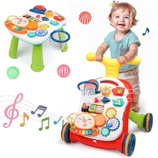 Push-Along Baby Walker Table with Music for Toddlers, Perfect for Boys and Girls to Explore and Develop Motor Skills(Red)