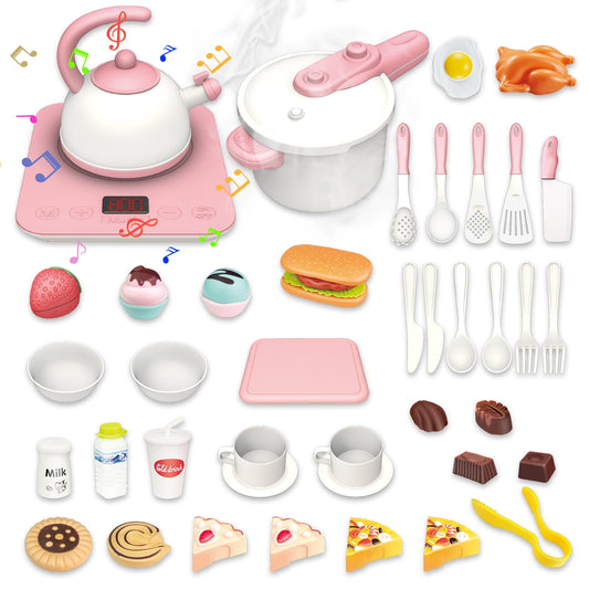 Play Cooking Toys for Kids 3 -5-8 Years Old - Play Kitchen Accessories Set with Pots and Pans,Play Dishes, Birthday Gift ,Pink.