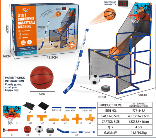 Arcade Basketball Game Set for Kids,with Football&Hockey Indoor Outdoor Sports Toy Fun and Entertaining Gift for Boys Girls