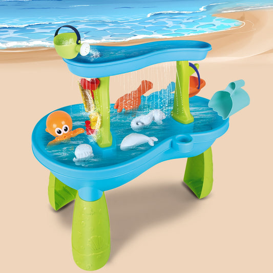 Water Tables for Toddlers,2-Tier Rain Pond Activity Sensory Play Table Beach Summer Outdoor Toys for Toddlers 1-3