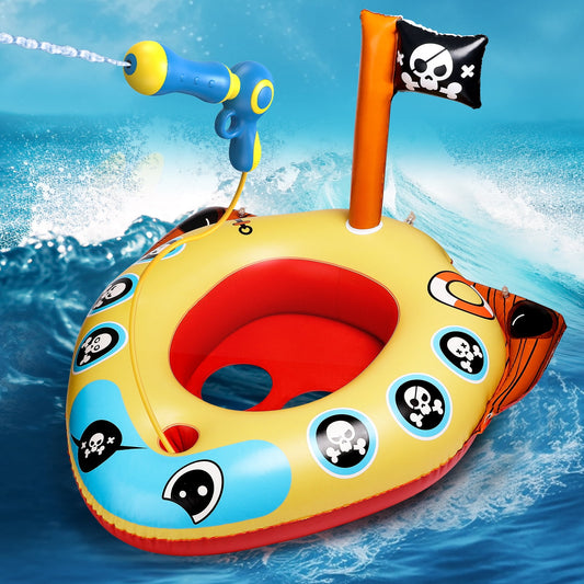 Inflatable Kids Pool Float with Water Gun,Pirate Boat Swimming Pool Toys for 3-8 Year Old Boys Girls