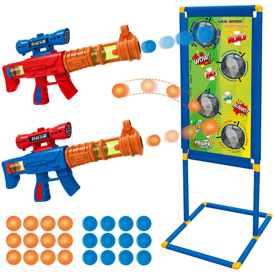 Shooting Game Toy for kids,Included 2 Ball Popper Blasters & Shooting Target & 24 Foam Balls Gift for Boys and Girls Ages 8+