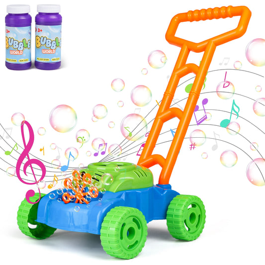Bubble Blowing Push Mower Toy for Toddlers 1-5, Realistic Sounds and Bubbles, Outdoor Fun and Active Play, Great Easter Basket Stuffer First Birthday Gift for Boys and Girls