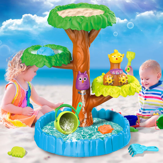 Water Table with Leaf-tray & 10+ accessories, Splash Beach-tree Water Table for Toddler Kids Outdoor Toys