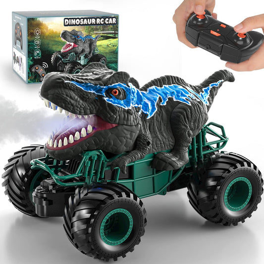 Remote Control Dinosaur Car for Boys Kids, 2.4ghz RC Dino Truck for Toddlers, Electronic Rc Car with Light Sound & Spray Indoor Outdoor All Terrain Car for 3 4 5 6-8 Kids