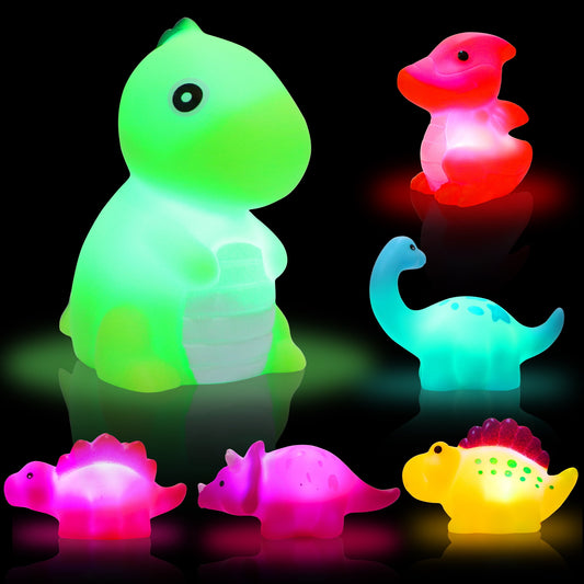 6-pack Floating Dinosaur Baby Bath Toy Set, Light-up Kids Pool Toys, Bath Time Toys for Toddlers