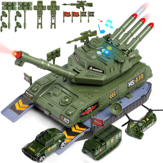 Tank Toy Sets, Military Tank Vehicle Playsets with Realistic Light and Sound,6 Pack Mini Alloy Army Vehicles Gift for Kids Boys 3-8 Years Old