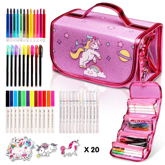 Unicorn Pencil Case Markers Set for Kids, Fruit Scented Markers, Art & Coloring School Supplies Kit with Stickers, Perfect Christmas & Birthday Gifts for Girls & Boys 3 4 5 6 7 8