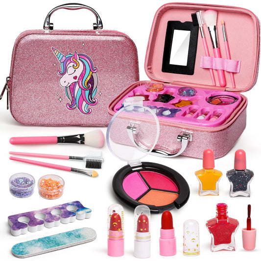 Kids Washable Makeup kit for Girl,Little Girls Makeup Kit for Toddler Kid Children Princess, Christmas Birthday Gift Toys for Girl 4 5 6 7 8 9 10 Year Old