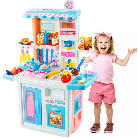 Kids Play Kitchen Set,With 33pcs Toy Food & Cookware Accessories,Pretend Playset For Toddlers Girls Boys Gift - Blue