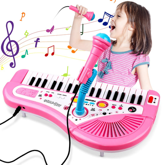 Baby Keyboard Toys for Kids, Pink Piano Musical Instrument with Microphone for Toddlers Girls Boys Aged 4 5 6+