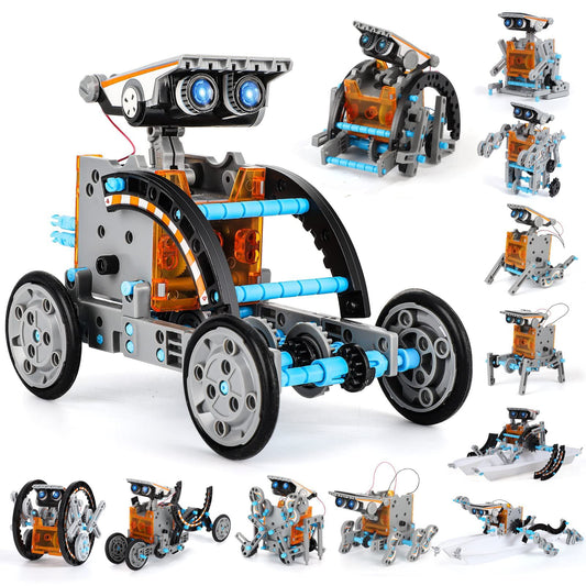 Solar-Powered Robot Car Kit STEM Educational Toy Set with 190 Pieces- 12-in-1 Construction Set for Kids