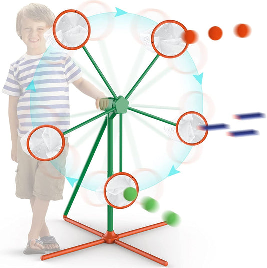 Windmill Targets, Kids Moving Rotating Target for Games Practice Toys, Large Targets with Net Accessories for Nerf Party Supplies for Boys Birthday
