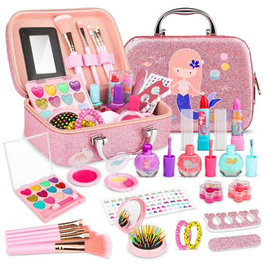 Kids Makeup Kits for Girls, Mermaid 21Pcs Pretend Play Toy Makeup Set for Toddler Christmas Birthday Gifts for Girls Aged 3 4 5 6 7 8 9 10 Year Old