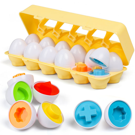 Matching Eggs with Yellow Eggs Holder - STEM Toys Educational Toy for Kids and Toddlers to Learn About Shapes and Colors Easter Gift