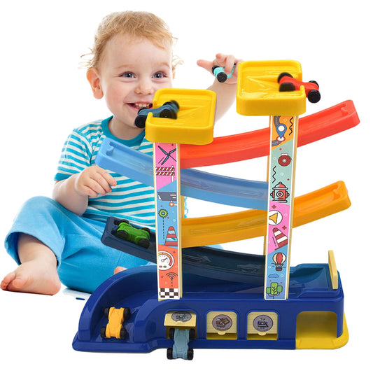 Car Ramp Toy for Toddler,Wooden Race Track Car Ramp Racer with 6 Mini Car Gift for 1 2 3 Year Old Boy
