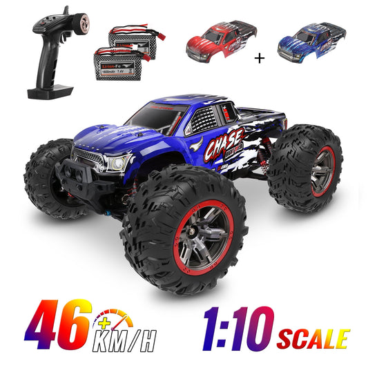 1:10 Scale Large RC Cars,4WD 2.4GHz Off Road Monster RC Truck with 2 Battery 46+ KM/H Hobby Grade High Speed Remote Control Car for Adults Boys