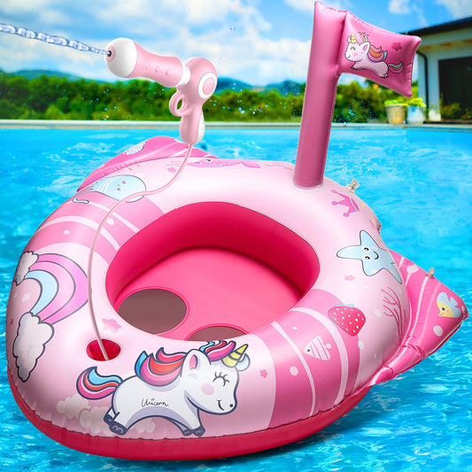 Kids Pool Floats Unicorn Toddlers Floaties, Infant Inflatable with Water Gun, Unicorn Swimming Ring for Kids Aged 3+