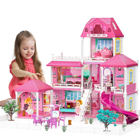 Dreamhouse Dollhouse Playset for Girls, 7 Rooms Playhouse Doll, Pretend Play House with Accessories, Gift Toy for Kids Ages 3 4 5 6 7 8+
