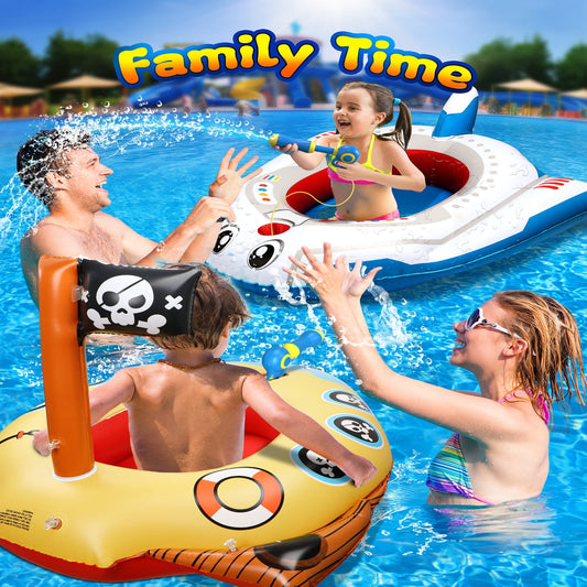Inflatable Kids Pool Float with Water Gun,Pirate Boat&Airplane Swimming Pool Toys for 3-8 Year Old Boys Girls(2Packs)