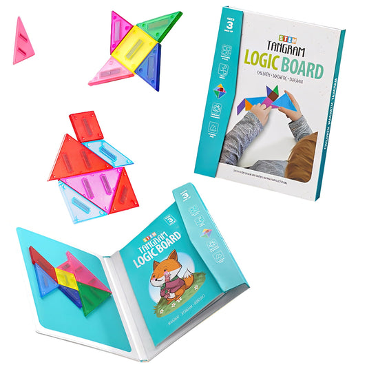 Travel Tangram Puzzle - Magnetic Pattern Block Book Road Trip Game Jigsaw Shapes Dissection Games with Solution for Kids - STEM Toy Gift Brain Teasers