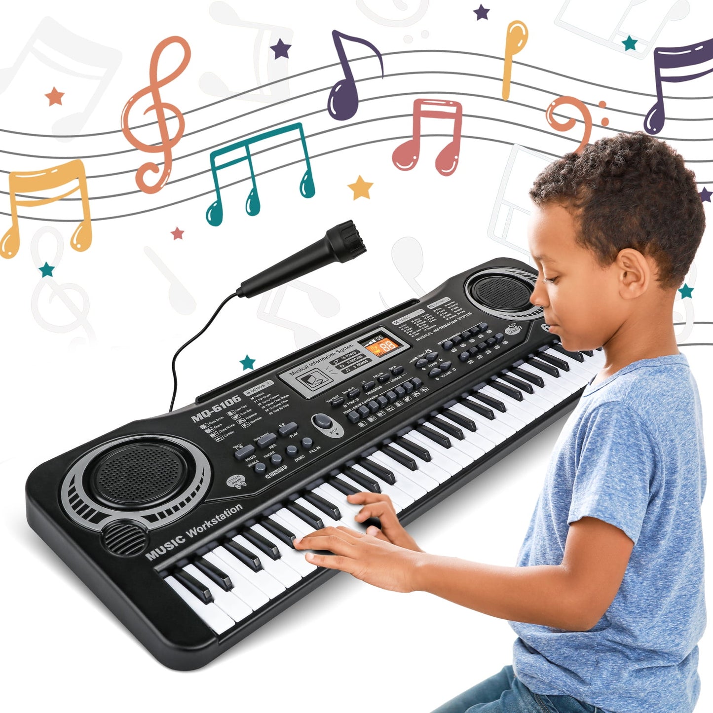 61 Keys Digital Music Electronic Keyboard,Gift for Beginner Electric Piano Organ, Musical Interactive Teaching Piano Keyboard with Microphone.